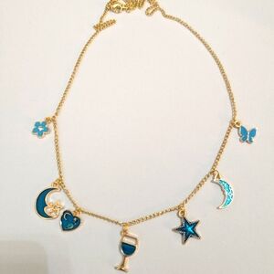 Gold Necklace with Blue Charms